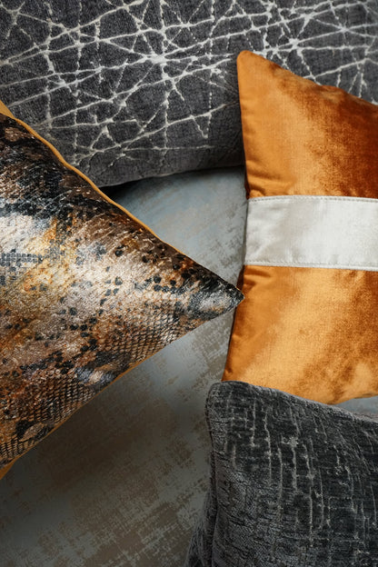 D.V. KAP HOME   14" x 24" Iridescence Band Lumbar Pillow - Orange Band / Ribbon    - 3385-O-1424