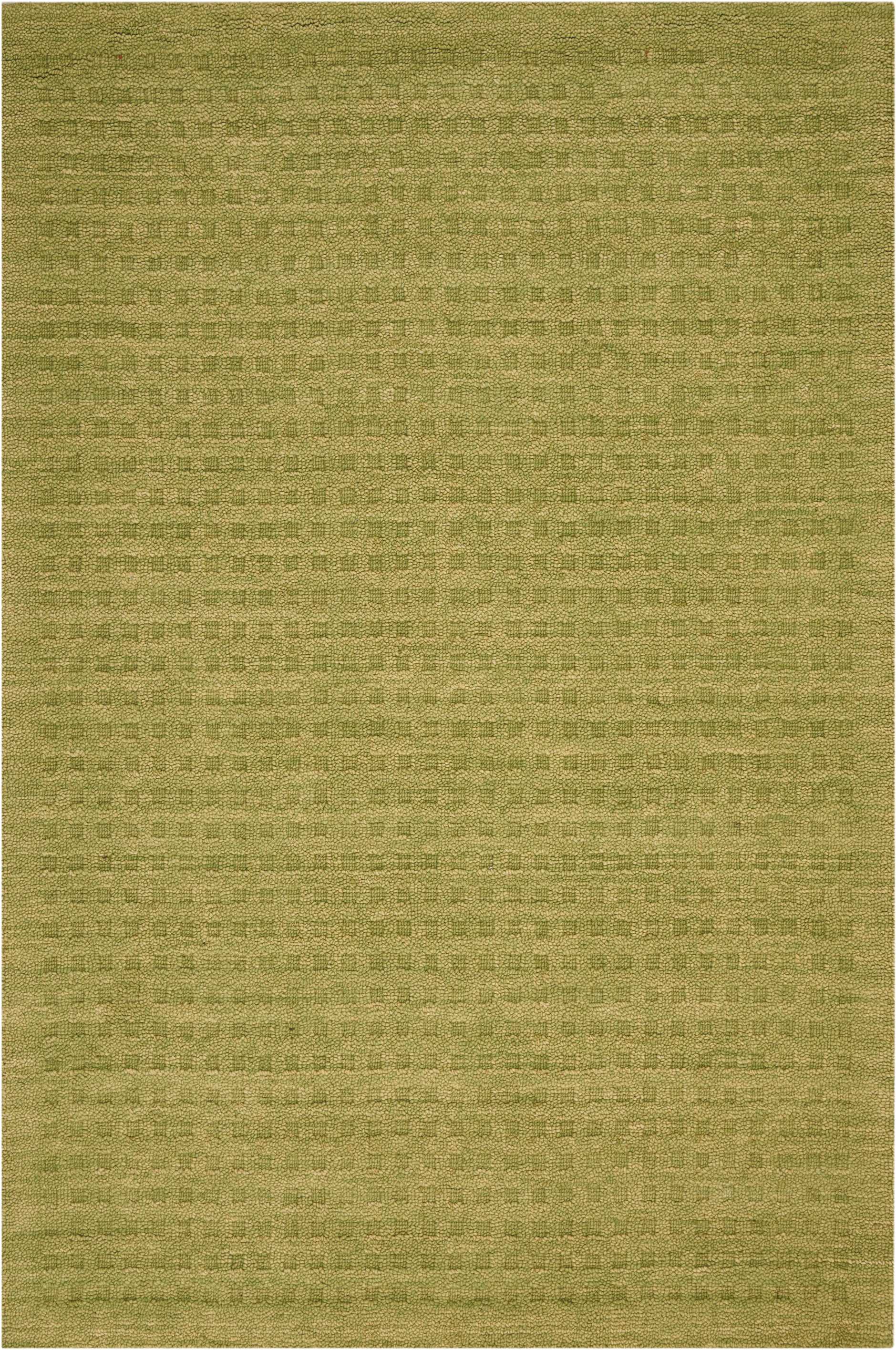 Olive green flat-weave rug with subtle grid texture; rectangular, versatile for living room or bedroom.