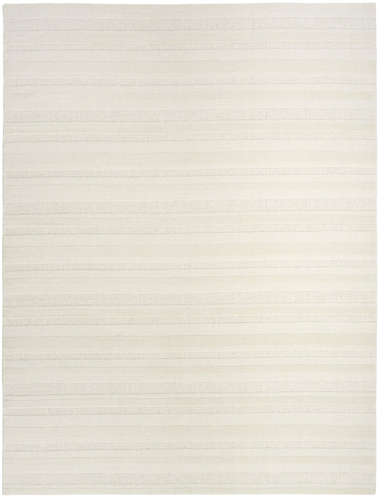 Cream flatweave rug with soft beige horizontal stripes and subtle textured weave.