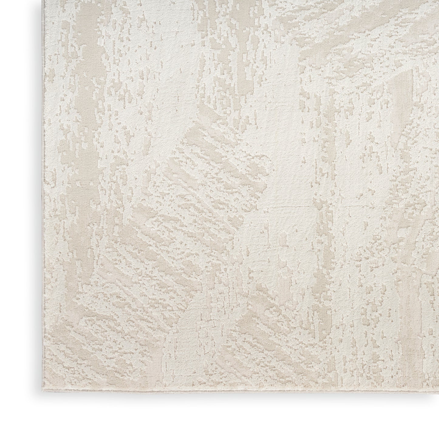 Beige textured area rug with subtle cream pattern; soft, neutral floor decor for living spaces.