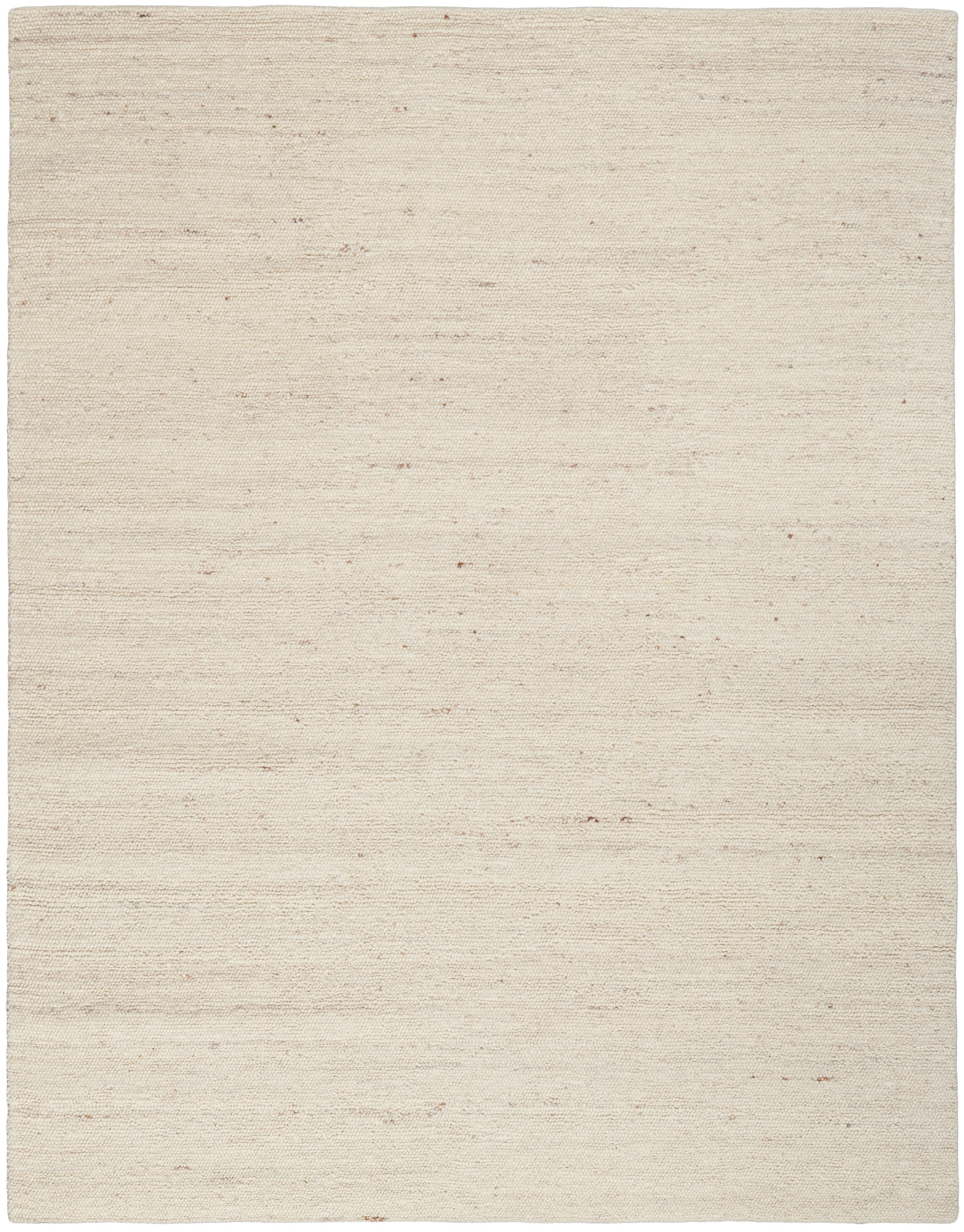 Neutral cream flat-weave rug with subtle speckled texture; rectangular, minimalist style.