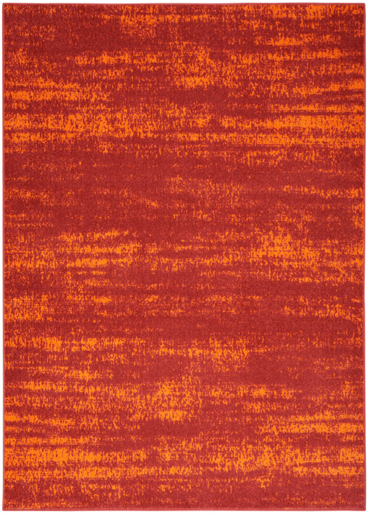 Rectangular orange-red rug (5' x 7') with a mottled, marbled texture; bold modern floor decor.
