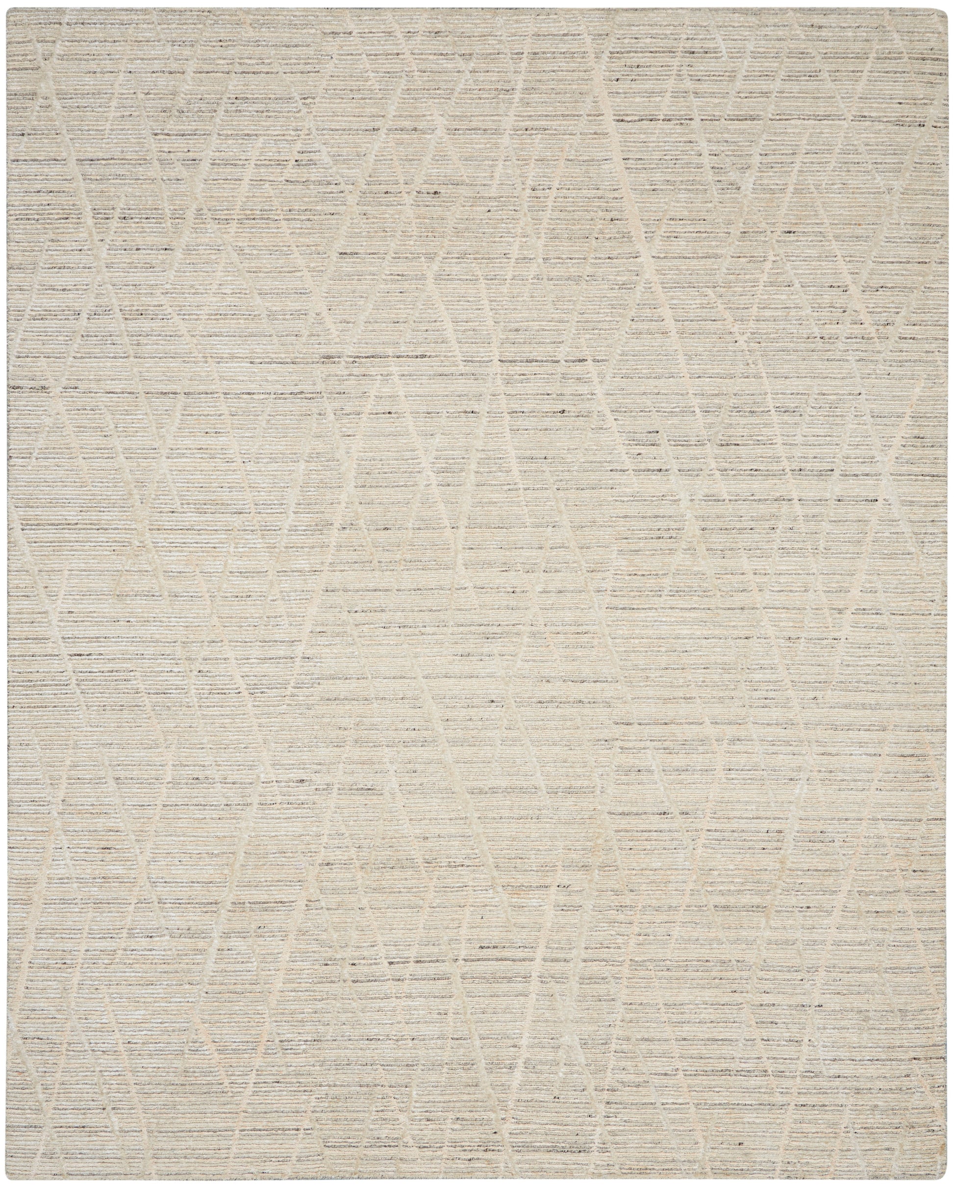 Beige woven area rug with subtle diamond lattice pattern; soft, low-pile texture for neutral decor.