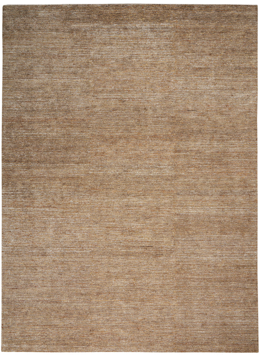 Beige-brown textured area rug with subtle horizontal stripes and a vintage worn-in look.