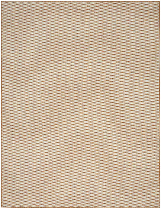 Beige woven rug with subtle dot texture, 9' x 12'.