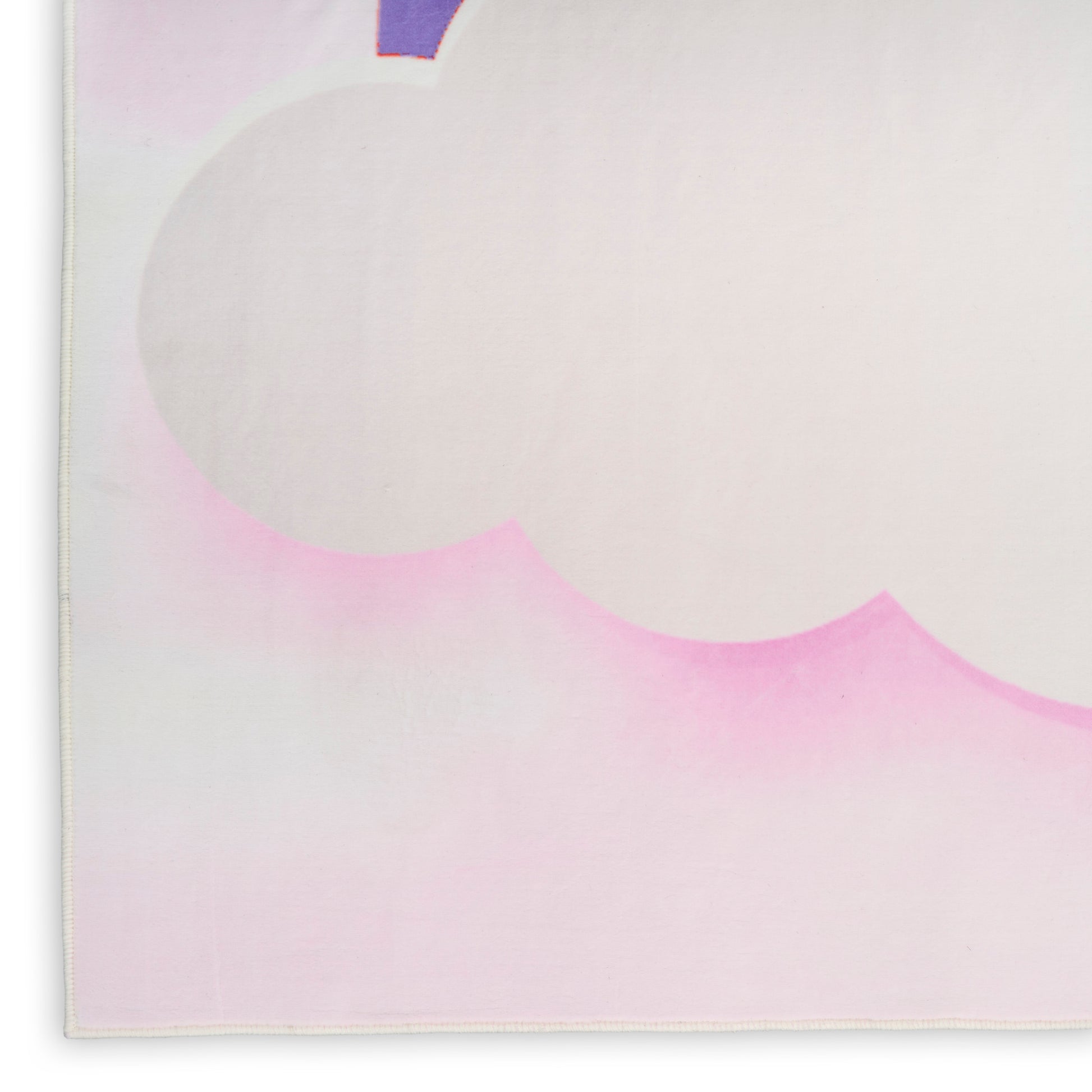 Pastel pink rug with a large white cloud silhouette, subtle gradient and lavender accent.