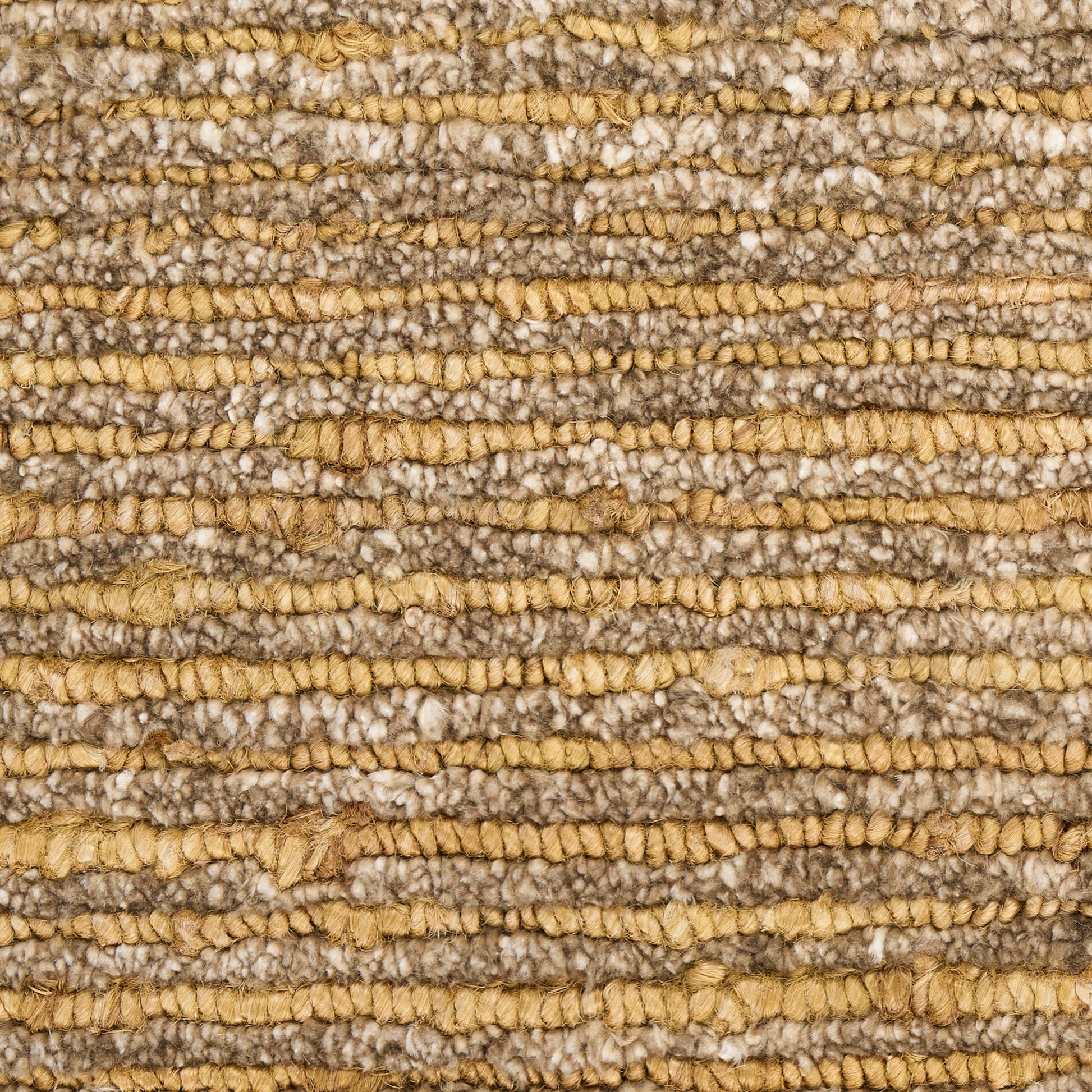 Close-up of beige and gold loop-pile rug with horizontal striped weave.