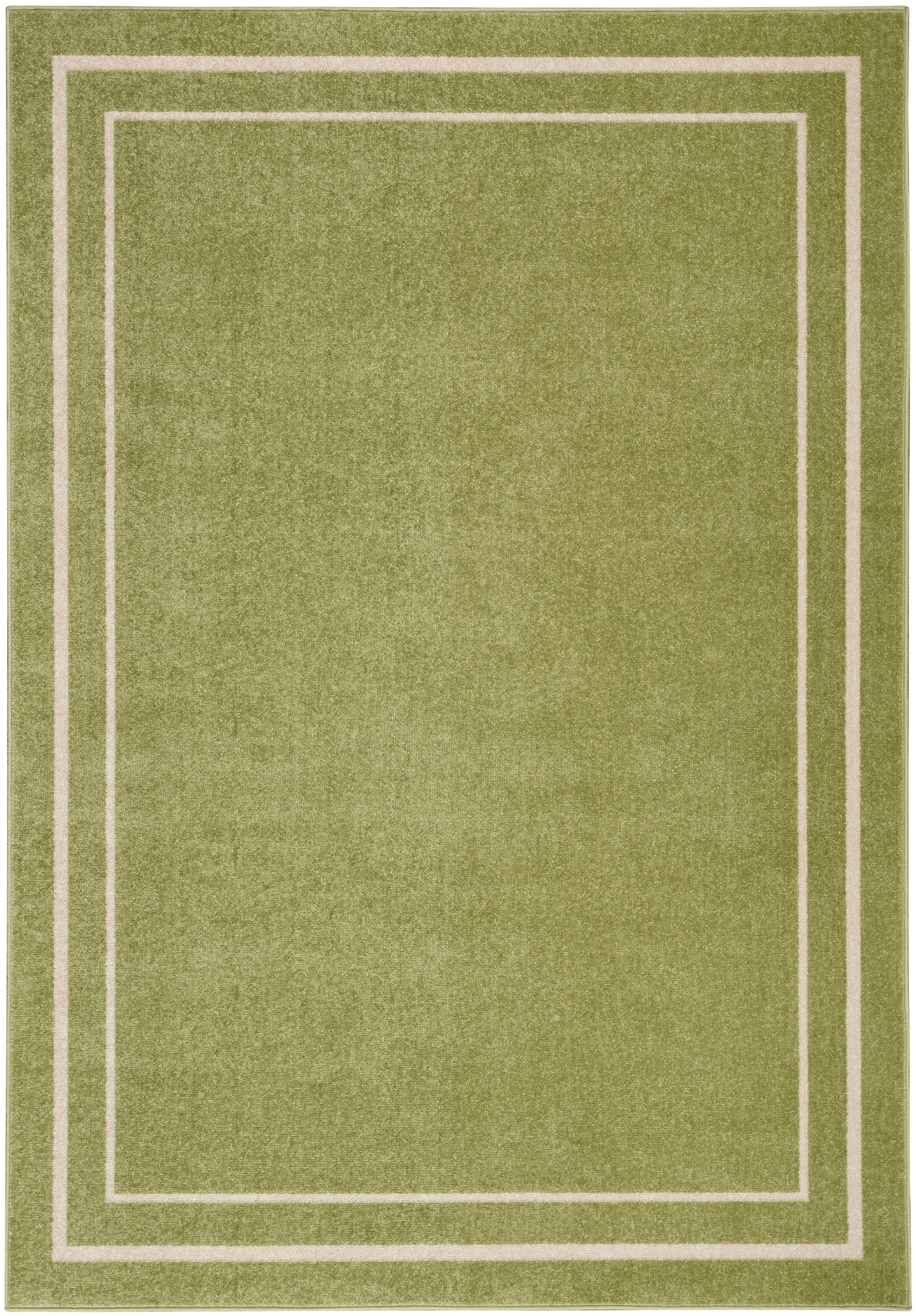 Olive green rectangular rug with pale beige double borders; modern minimalist style.