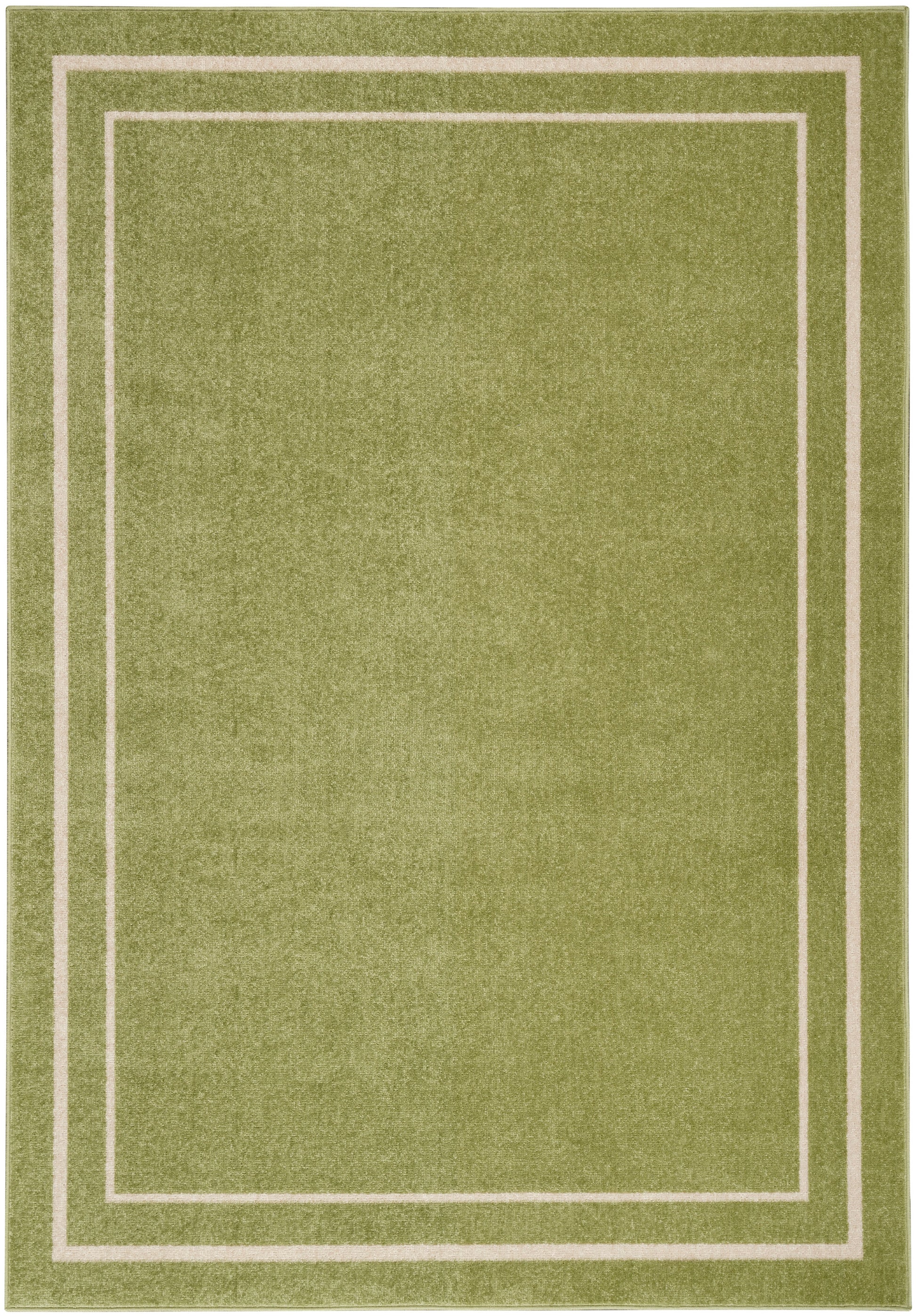 Olive green rectangular rug with pale beige double borders; modern minimalist style.