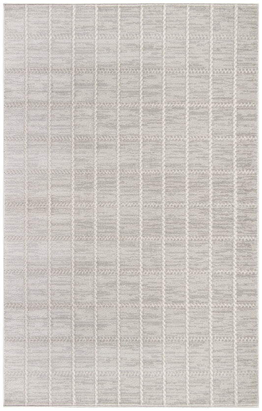 Neutral beige rectangular woven rug with a subtle light grid of square blocks for a modern minimalist look.
