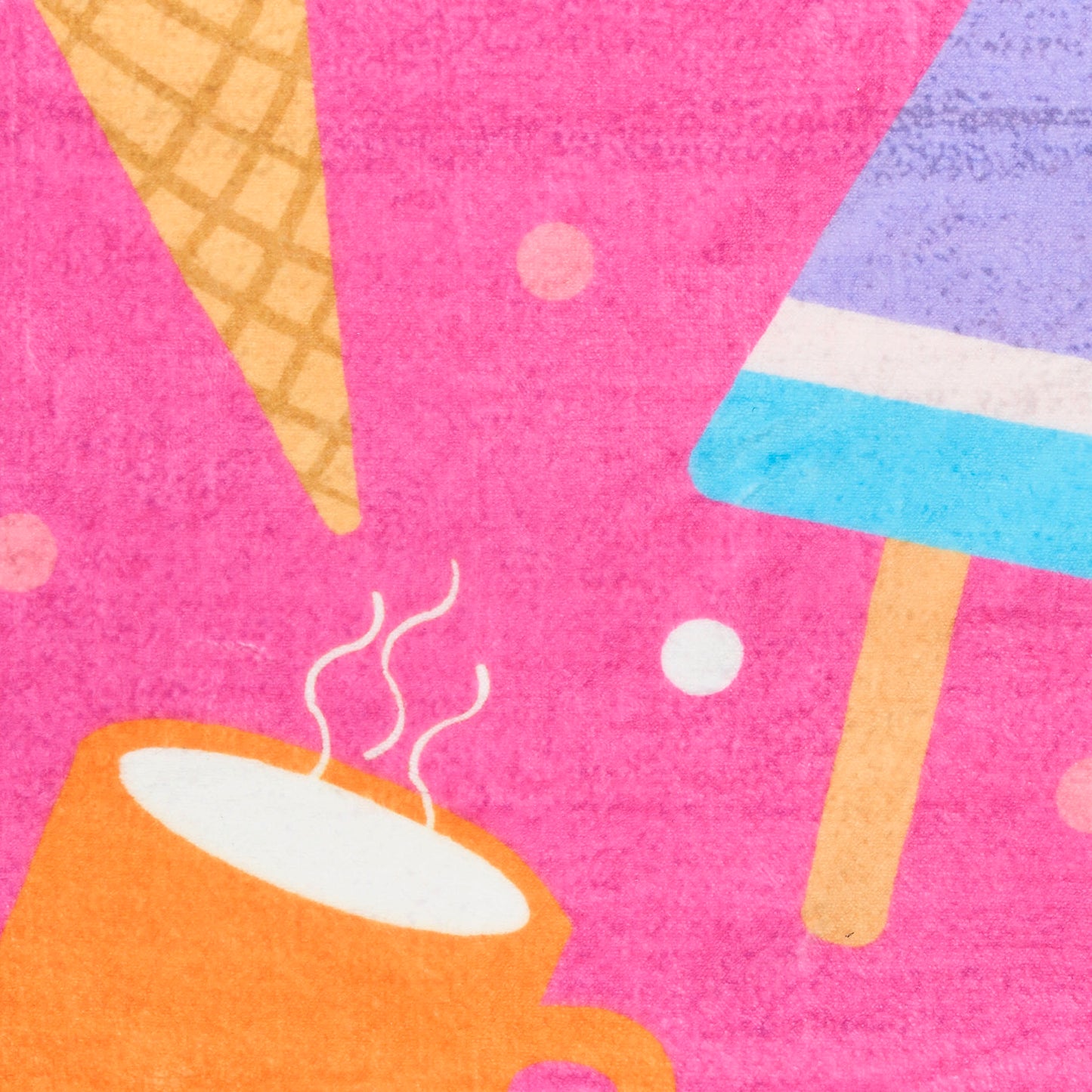 Bright pink kid's rug with a playful pattern.