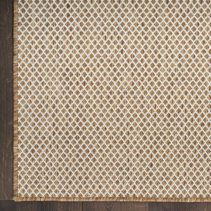 Beige satin rug, rectangular, 10' x 14', with decorative white trim along the edge.