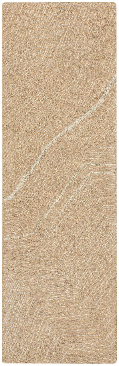 Beige rug with a subtle tan pattern and a diagonal white vein; modern runner.