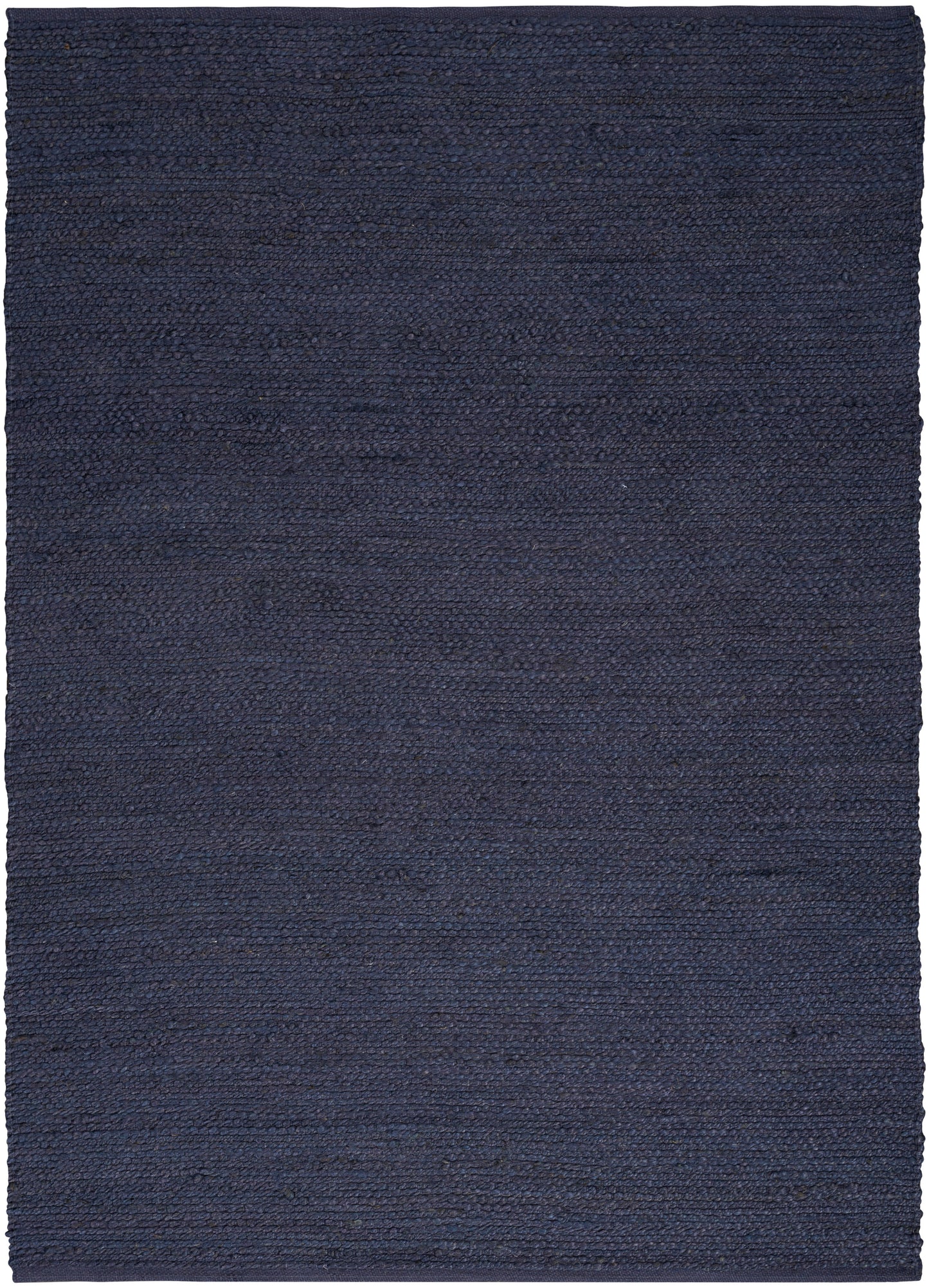 Navy blue rectangular rug with dense looped texture.
