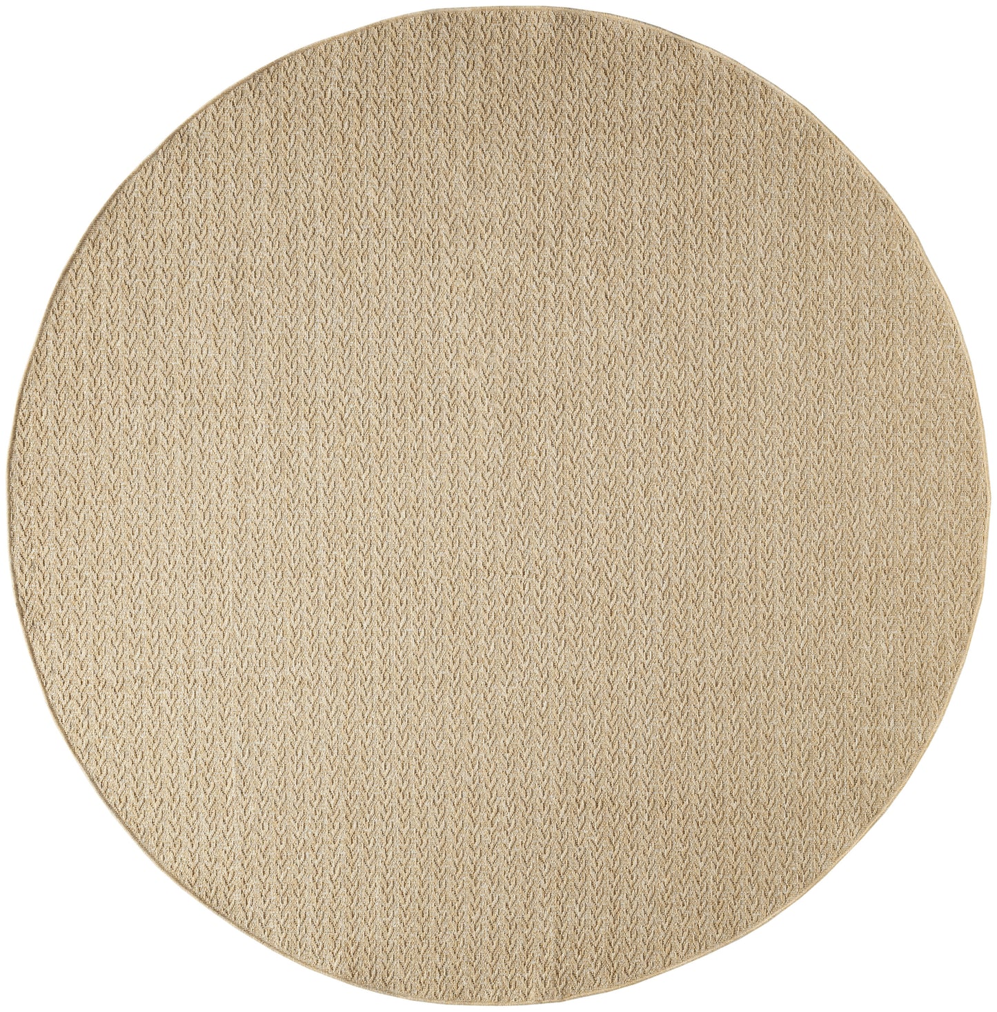 Round natural beige jute rug with tight woven pattern for warm, organic decor.