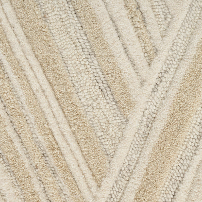 Beige textured 8' runner rug with cream and tan loop-pile stripes forming a chevron pattern.