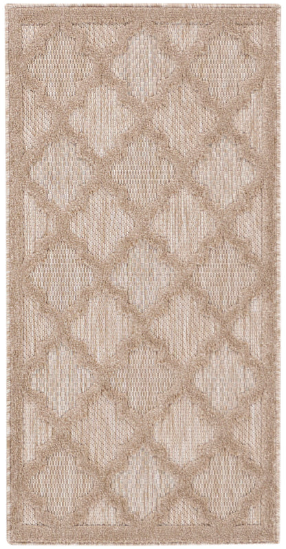Beige flat-weave area rug with raised diamond lattice pattern in neutral tan tones.