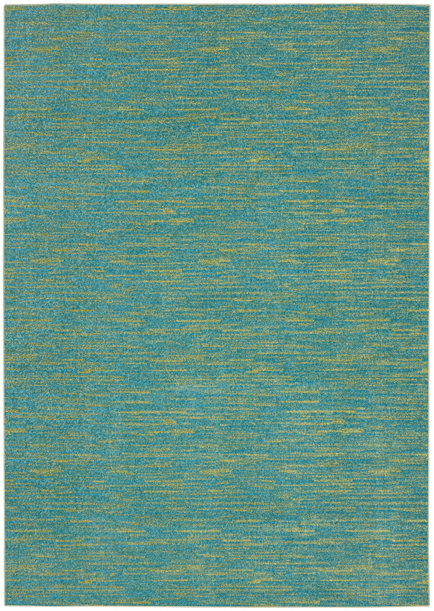 Teal rectangular rug with gold streaks & woven texture.