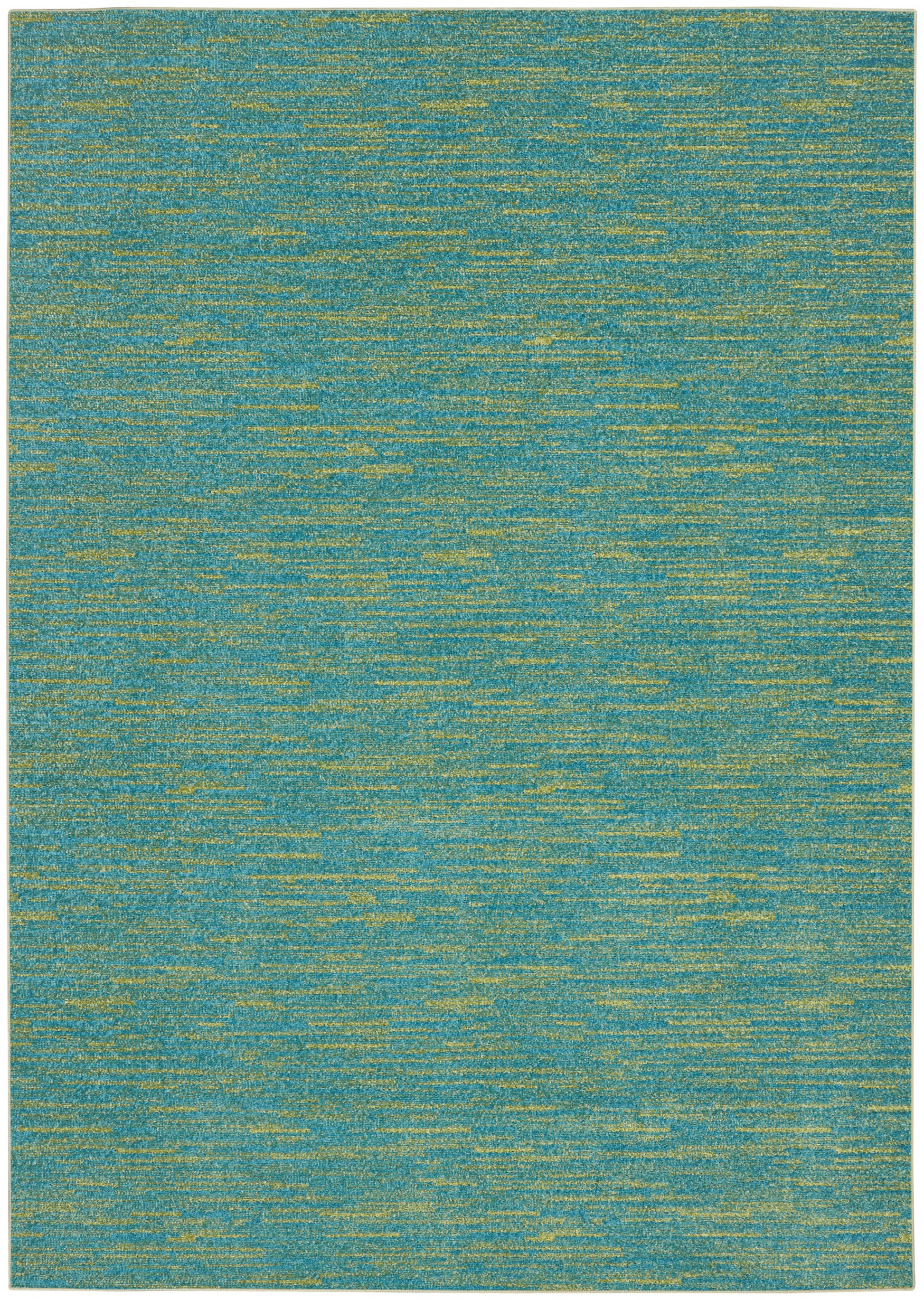 Teal rectangular rug with gold streaks & woven texture.