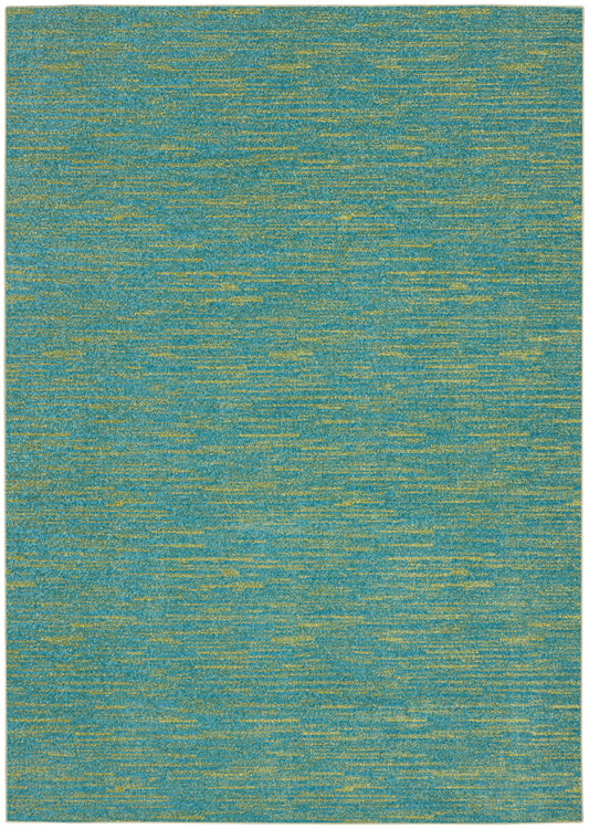 Teal rectangular rug with gold streaks & woven texture.