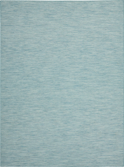 Rectangular light blue woven rug with subtle heathered texture and darker border.
