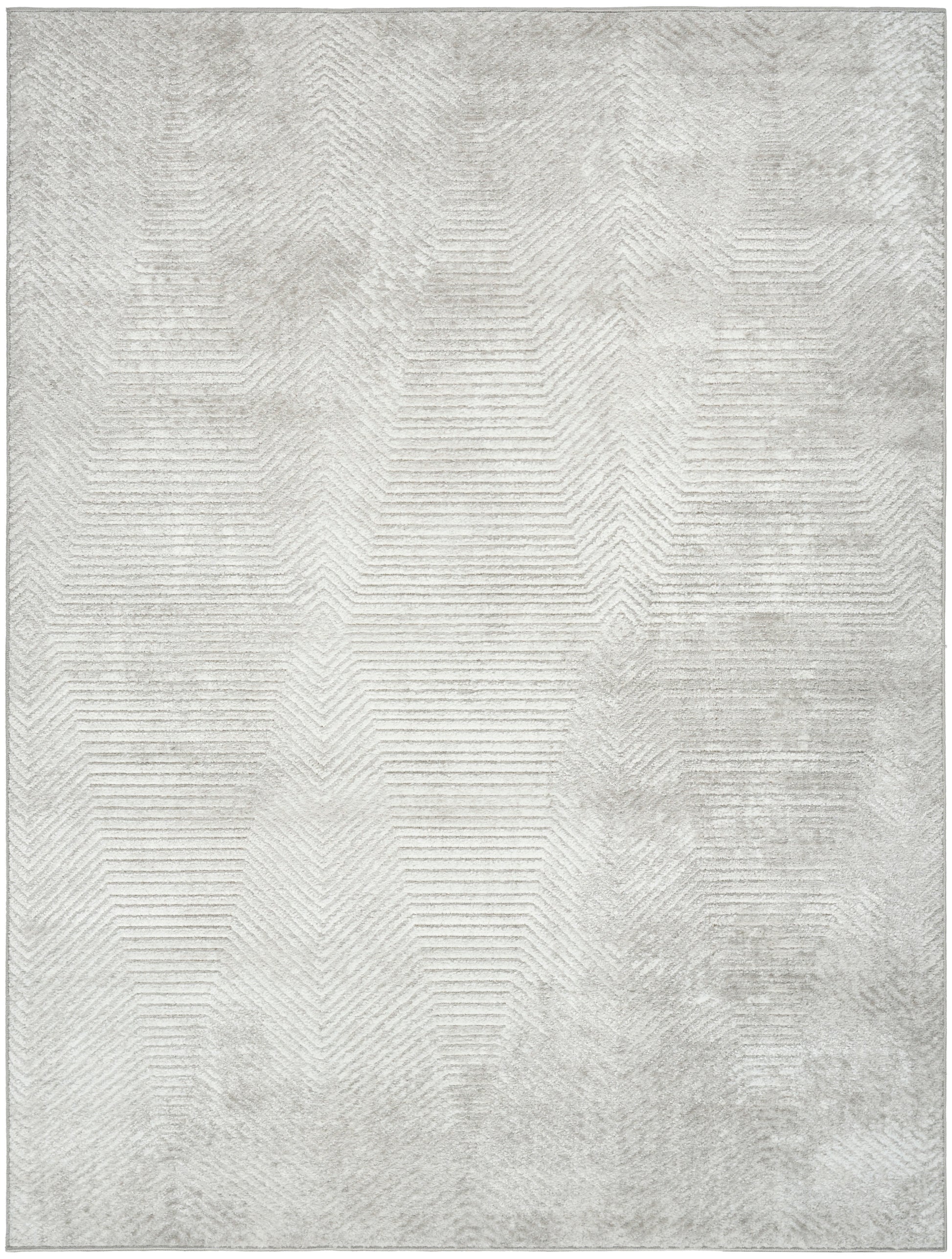Light gray area rug with a subtle geometric chevron pattern and distressed, vintage-inspired texture, 4' x 6'.
