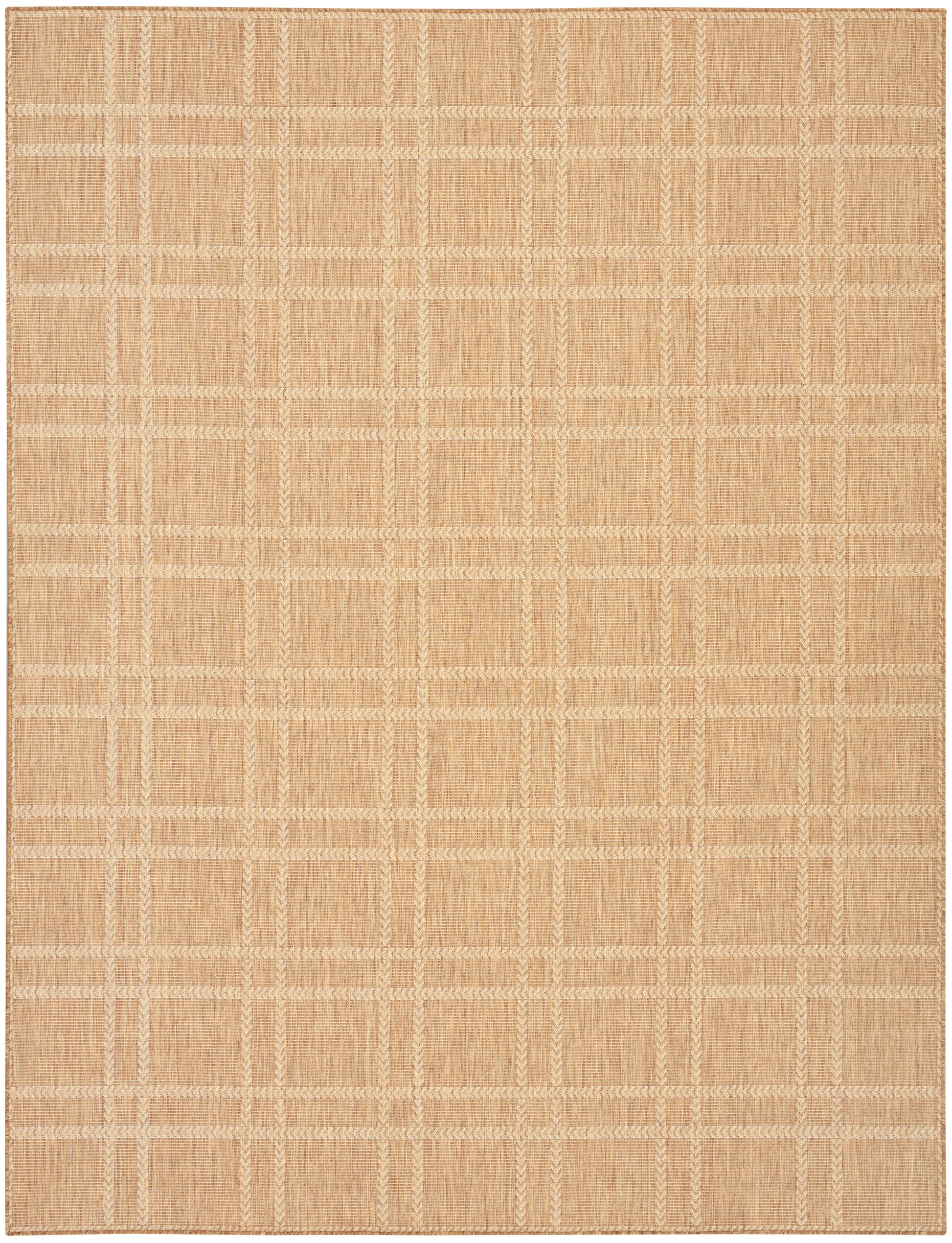 Natural beige woven rug with a subtle plaid grid pattern; rectangular, textured jute-style rug.