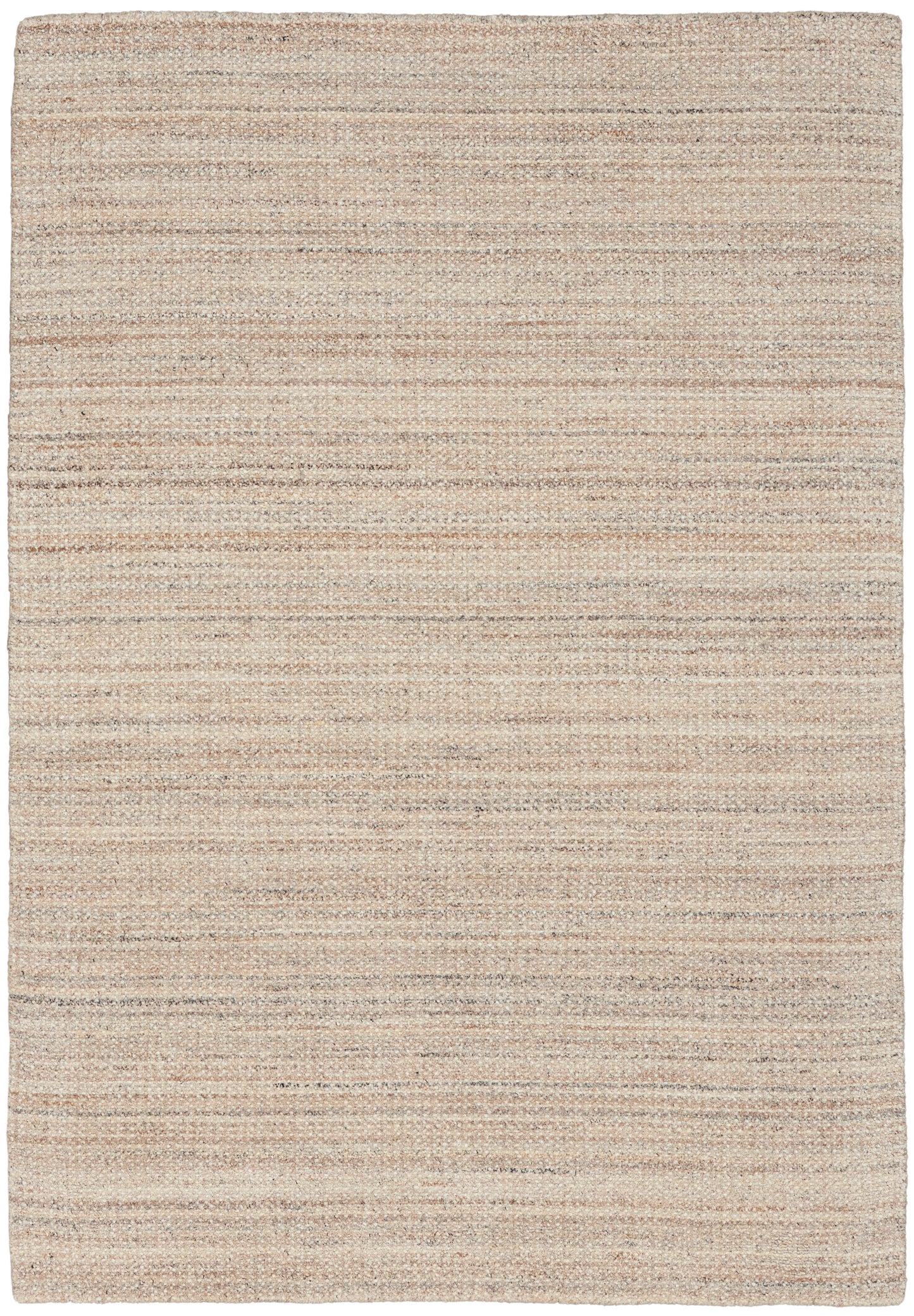 Beige flat-weave rug with subtle tan stripes and natural fiber texture; rectangular and versatile for living room or hallway.