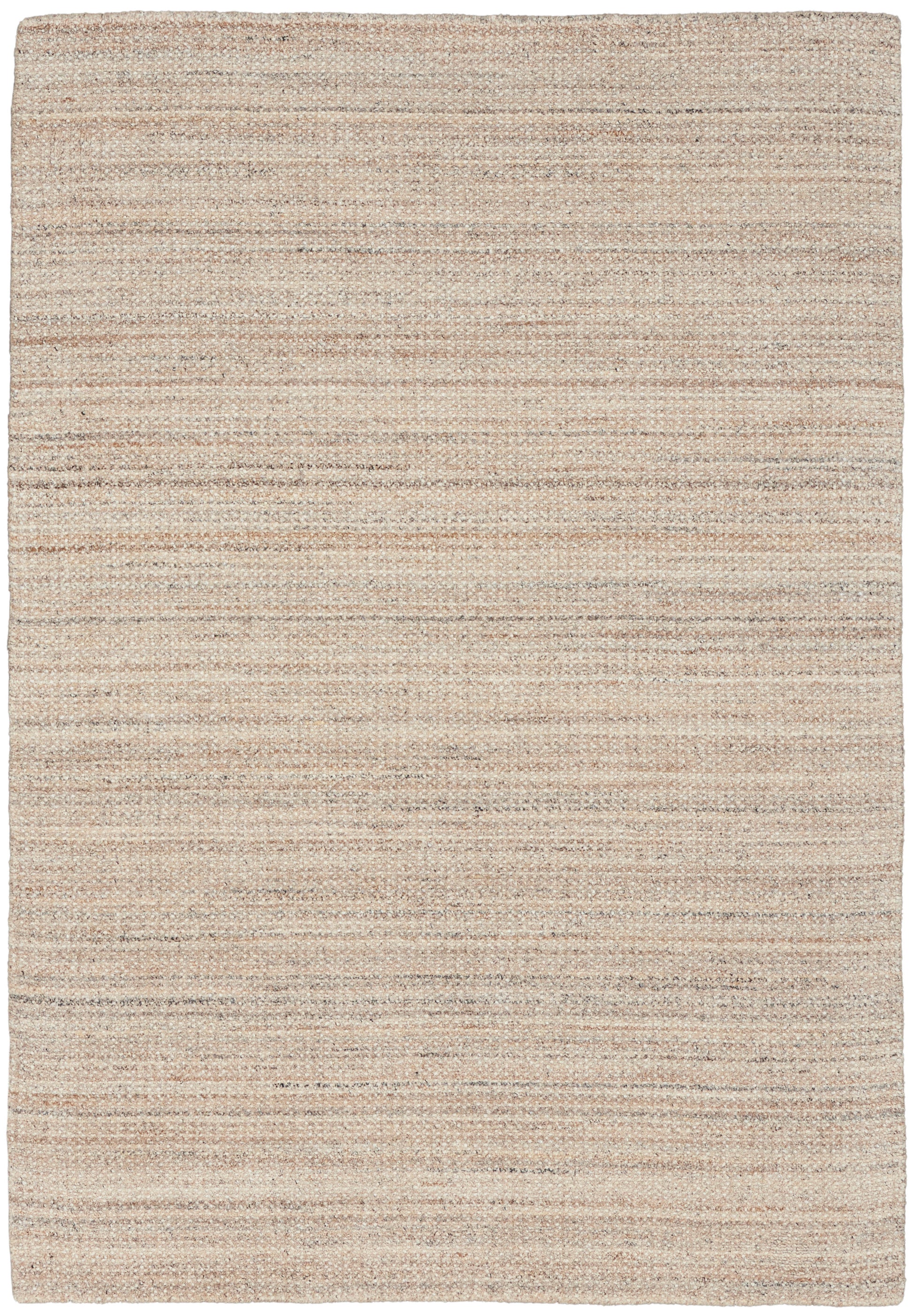 Beige flat-weave rug with subtle tan stripes and natural fiber texture; rectangular and versatile for living room or hallway.