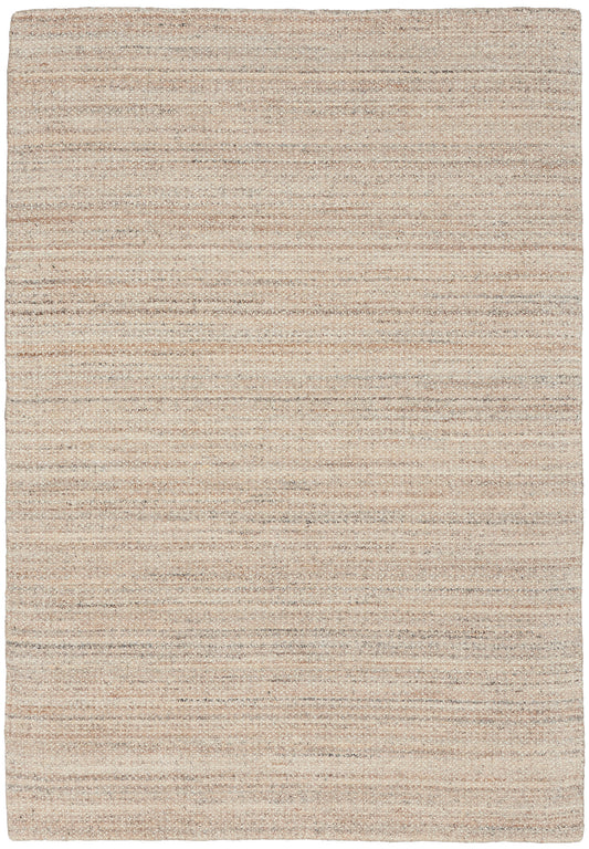 Beige flat-weave rug with subtle tan stripes and natural fiber texture; rectangular and versatile for living room or hallway.