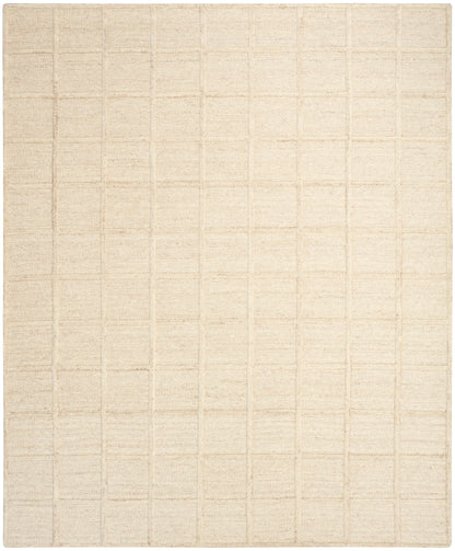 Beige flat-weave rug with a subtle square grid texture; light cream tones for minimalist floor decor.