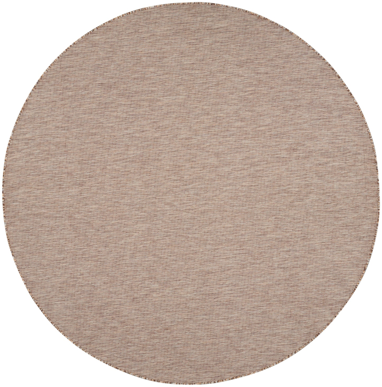 Round beige woven rug with natural fiber texture, ideal for living room or entryway.