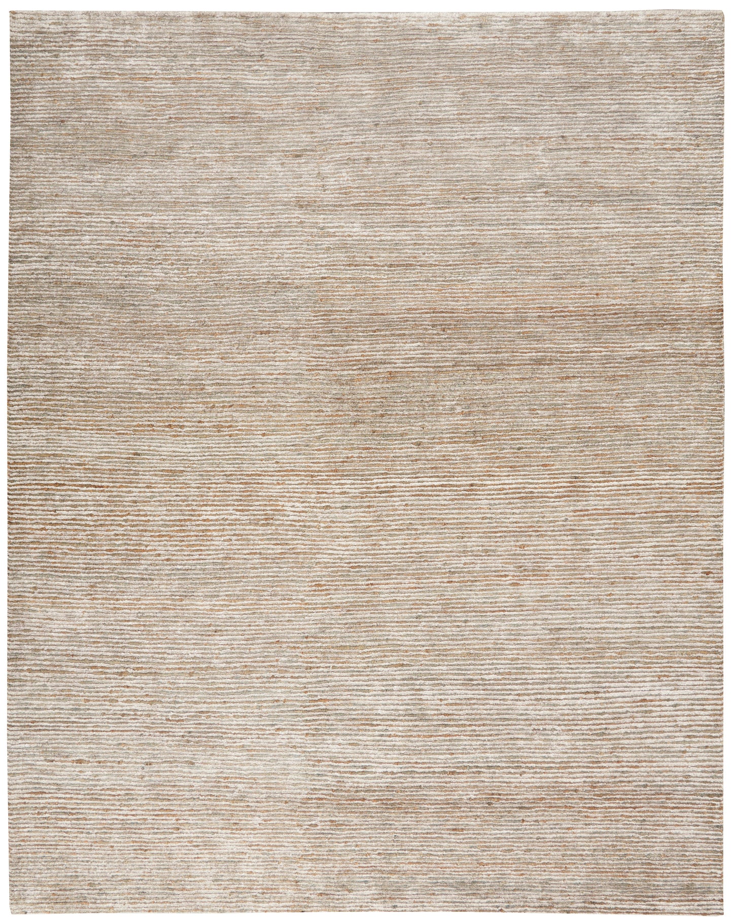 Beige flat-weave rug with subtle horizontal rib texture; rectangular, neutral modern accent for living room.