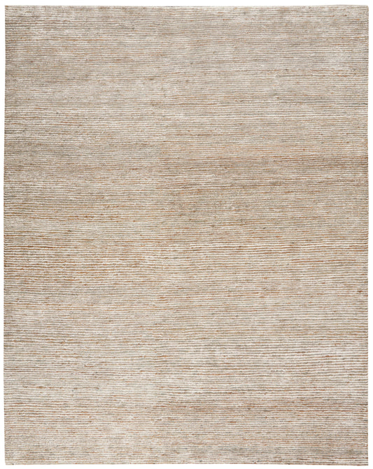 Beige flat-weave rug with subtle horizontal rib texture; rectangular, neutral modern accent for living room.