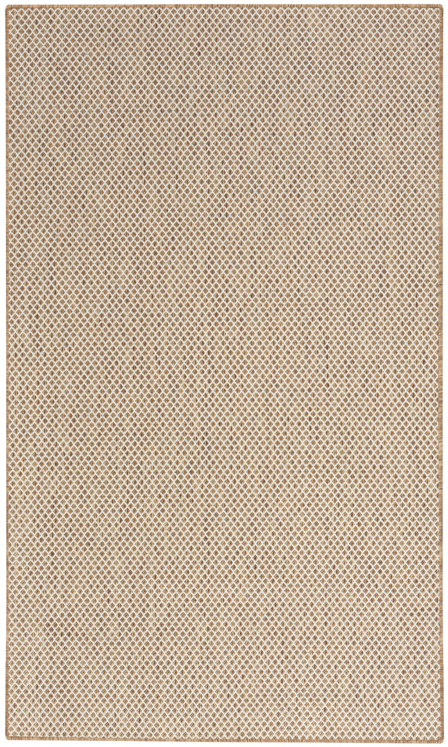 Beige rug with a subtle diamond lattice pattern.