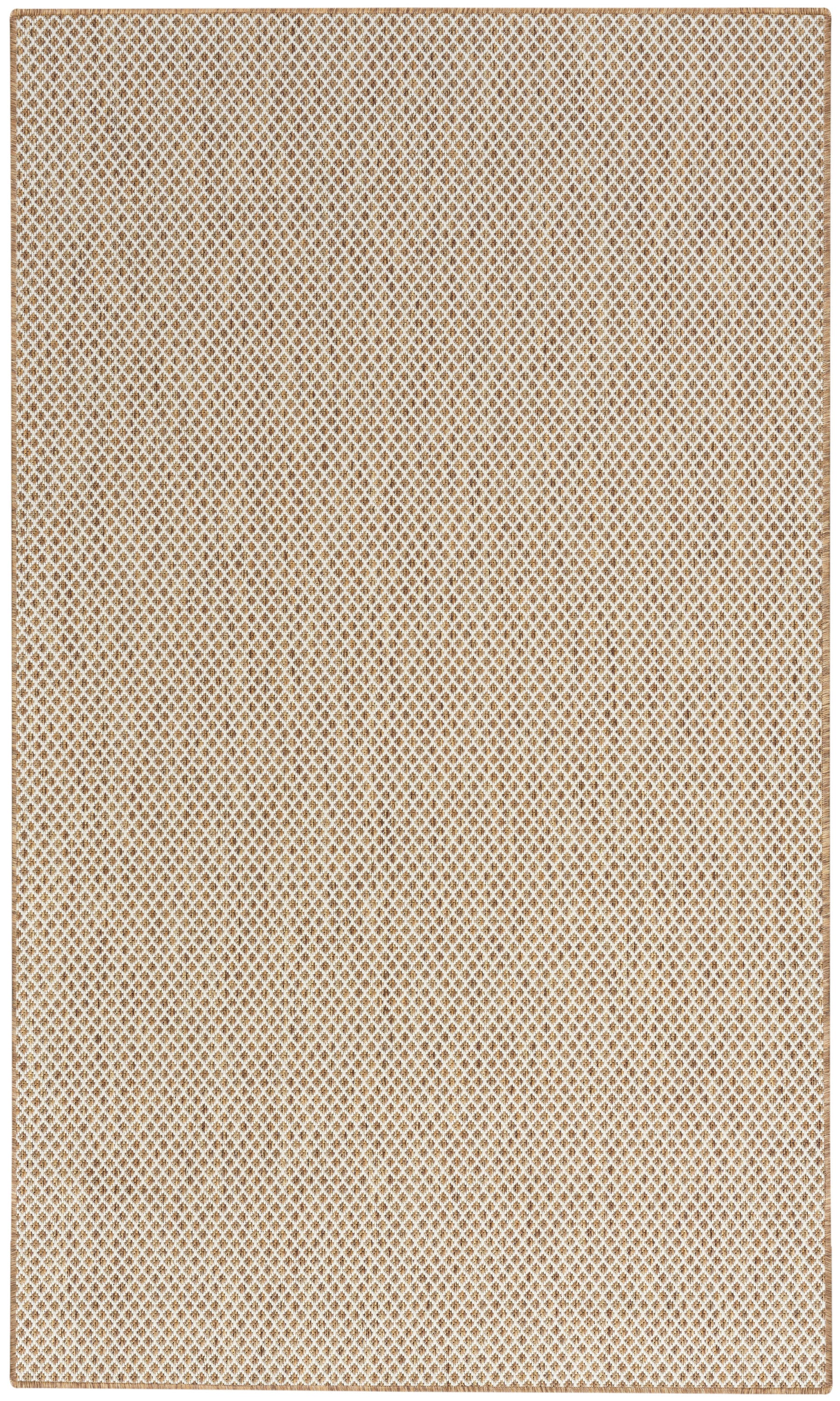 Beige rug with a subtle diamond lattice pattern.