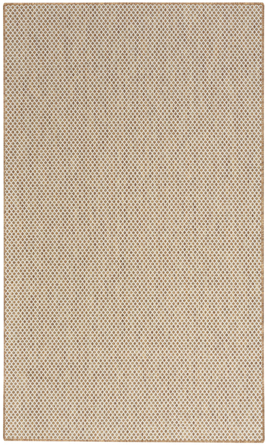 Beige rug with a subtle diamond lattice pattern.