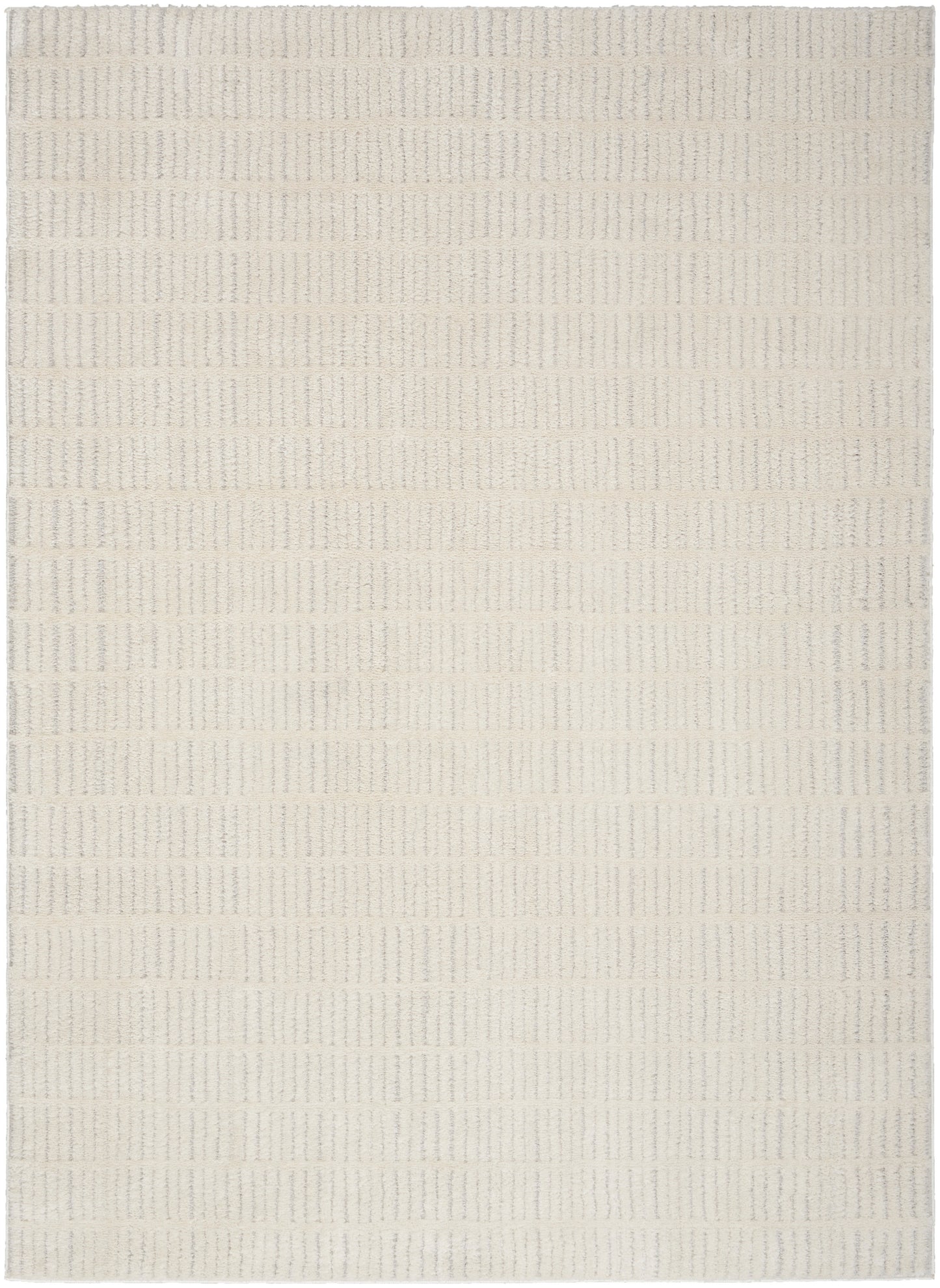 Cream woven area rug with a pale grid stripe pattern and soft textured surface.