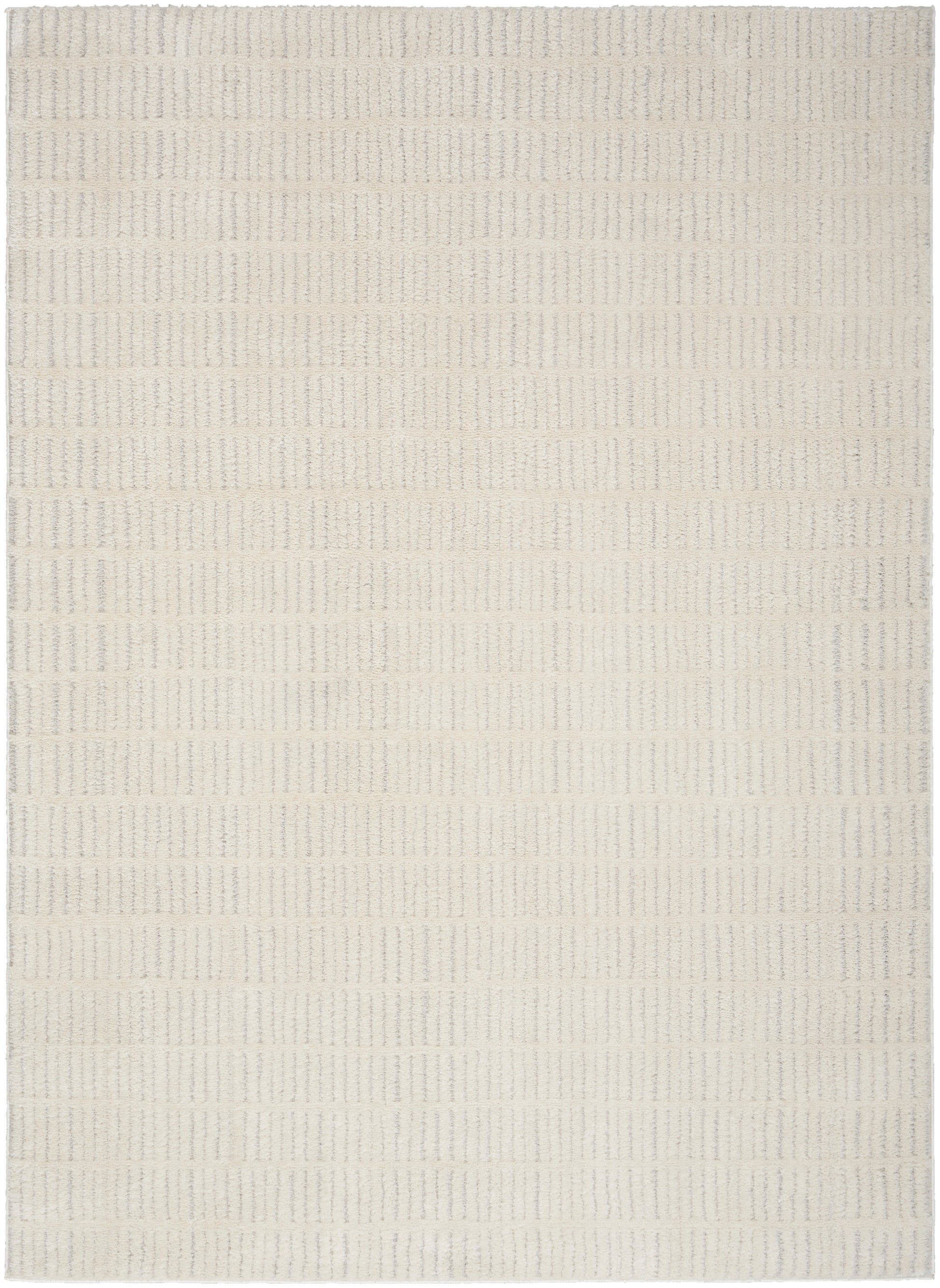 Cream woven area rug with a pale grid stripe pattern and soft textured surface.