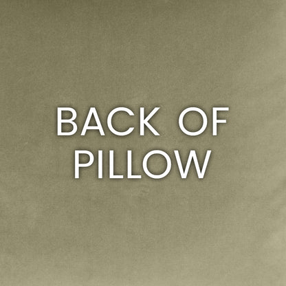Beige textured fabric pillow with white uppercase "BACK OF PILLOW" text.