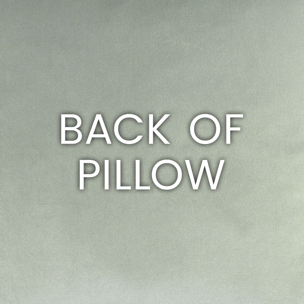 Back of pillow in pewter fabric with subtle texture.