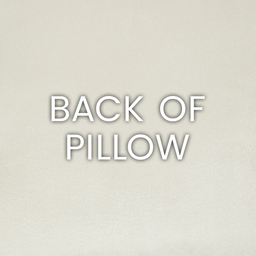 Beige textured fabric background with large white text reading 'BACK OF PILLOW'.