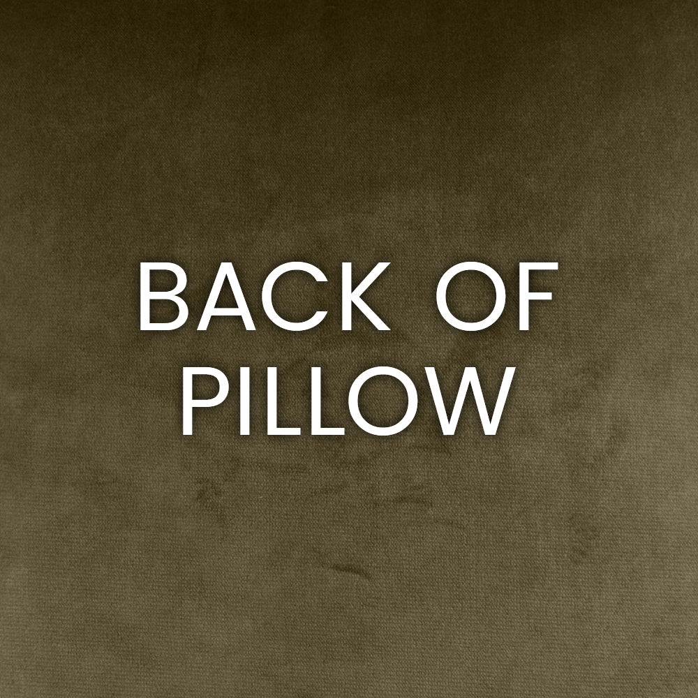 Olive-brown textured pillow fabric with 'BACK OF PILLOW' text.