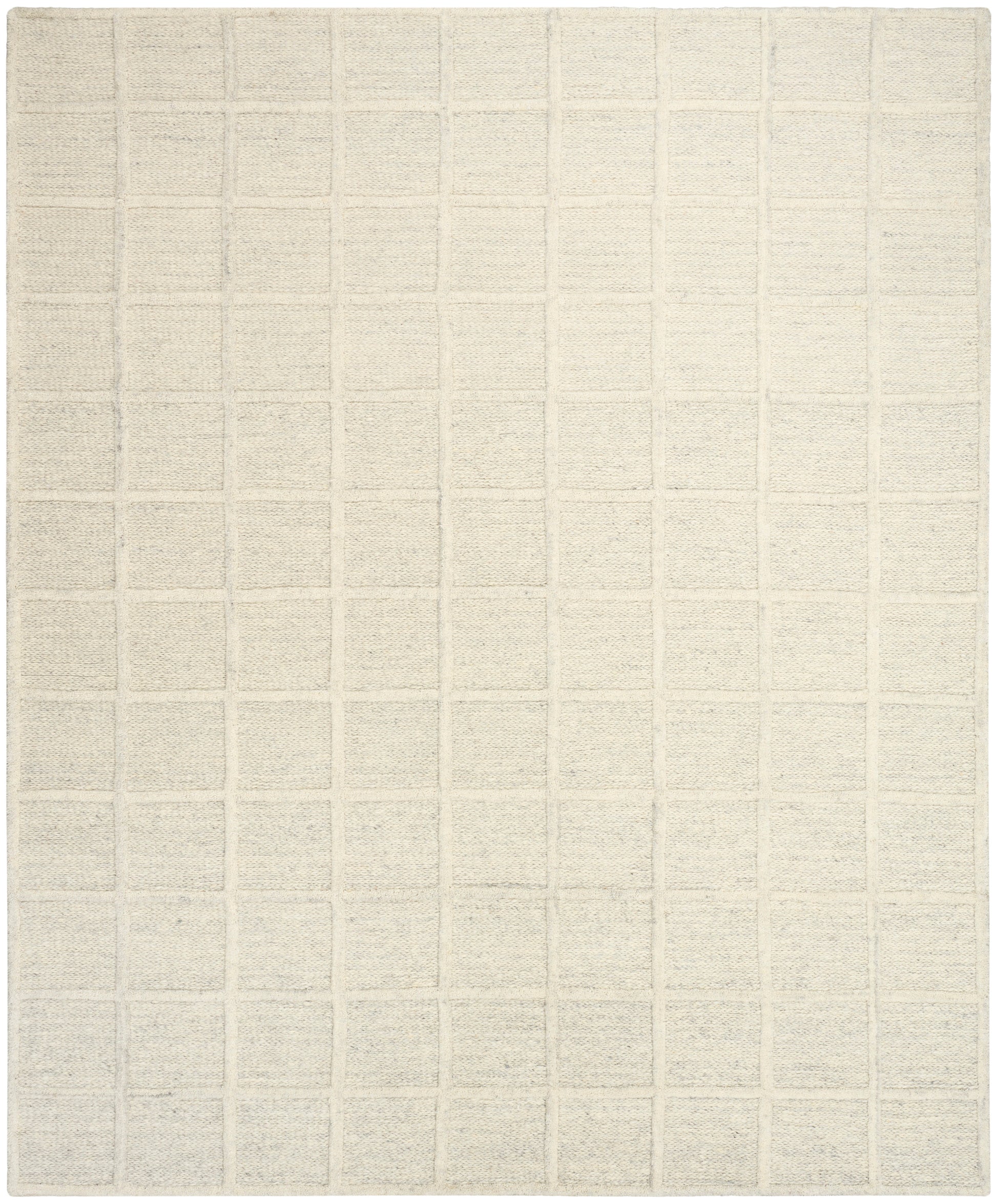 Cream woven area rug with a subtle square grid pattern in neutral beige.