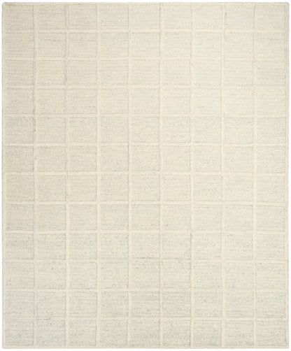 Cream woven area rug with a subtle square grid pattern in neutral beige.