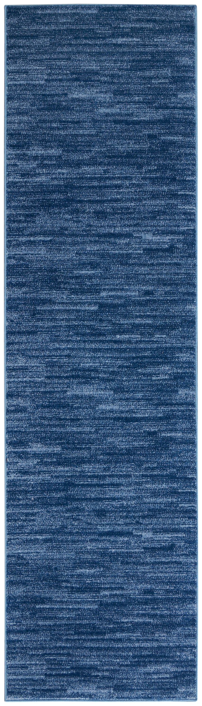 Blue textured outdoor rug runner; rectangular, low-pile.