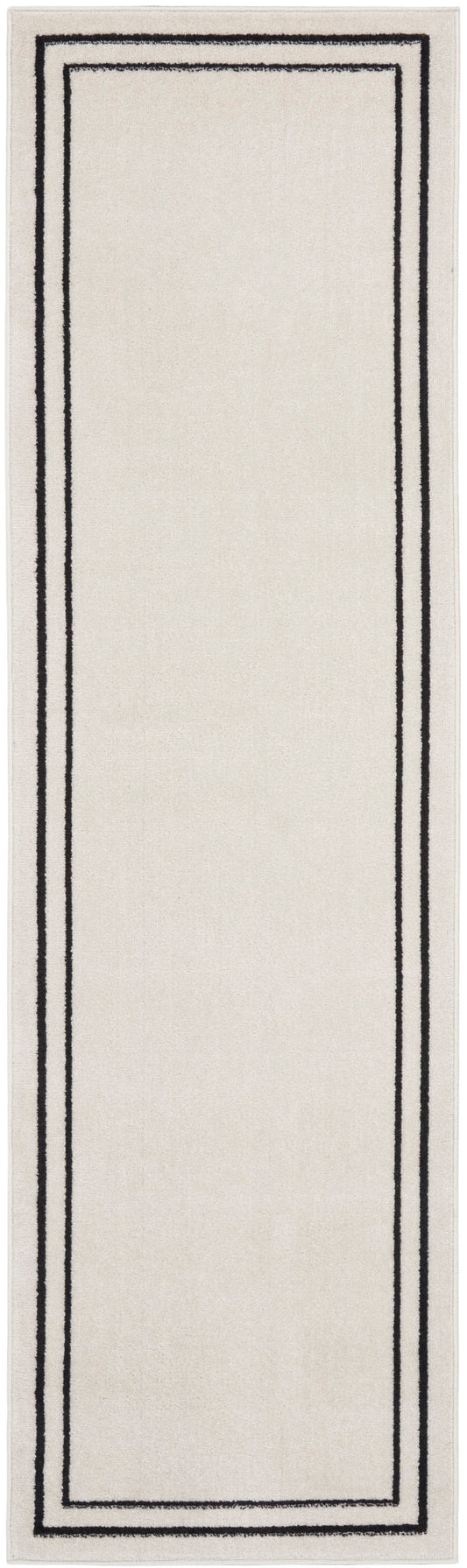 Cream rectangle rug with double black border frames along edges in minimalist style.