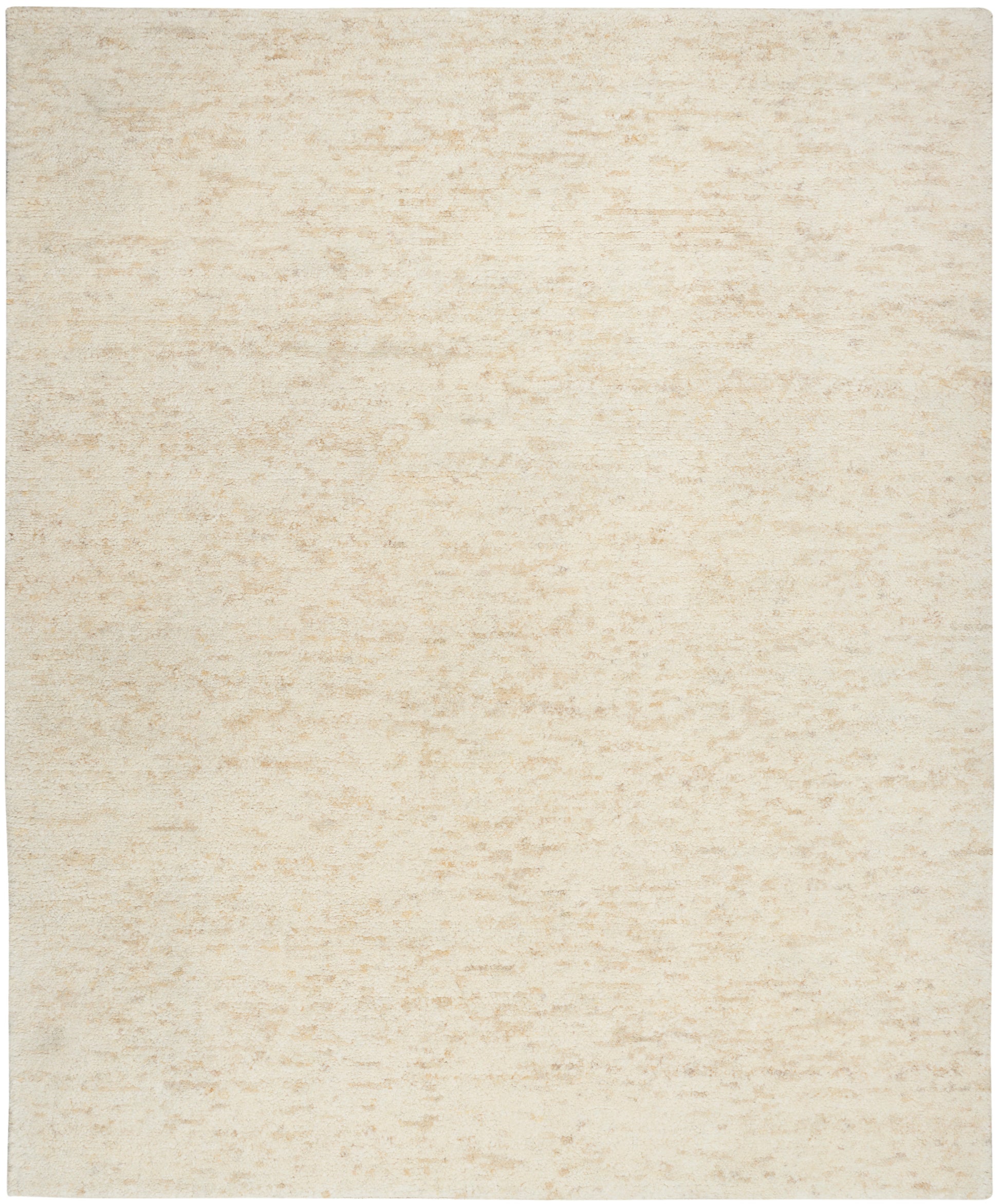Beige textured rectangular rug with subtle mottled pattern; neutral woven look, short pile.