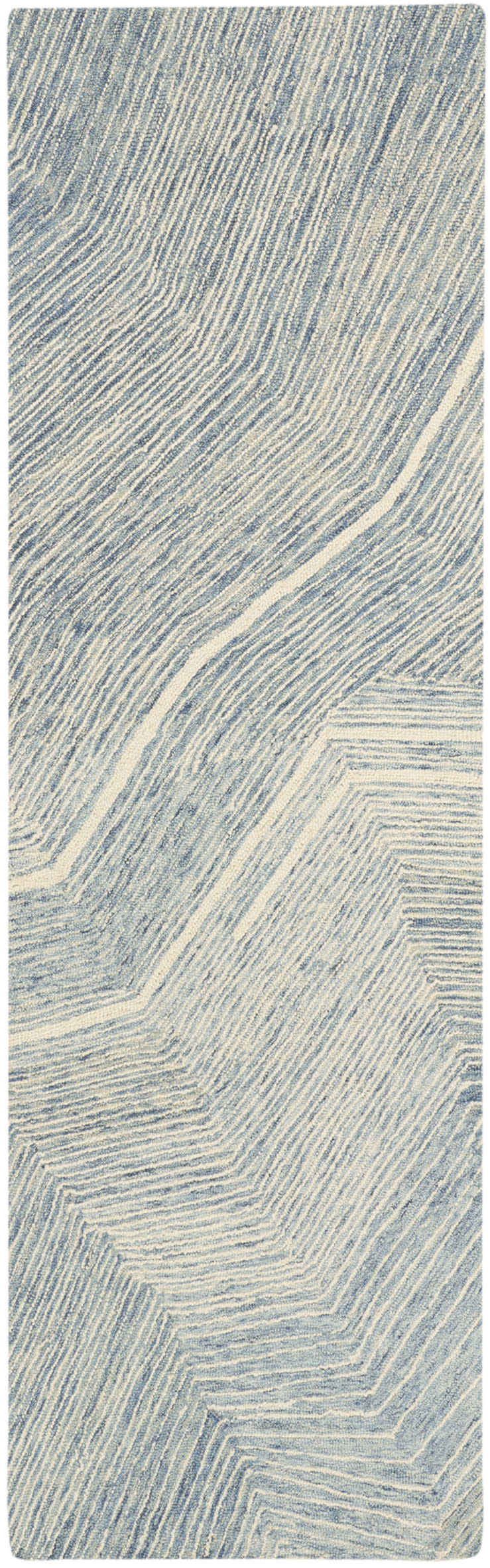 Blue-gray and cream abstract wood grain pattern with curved diagonal lines on a tall rectangular panel.