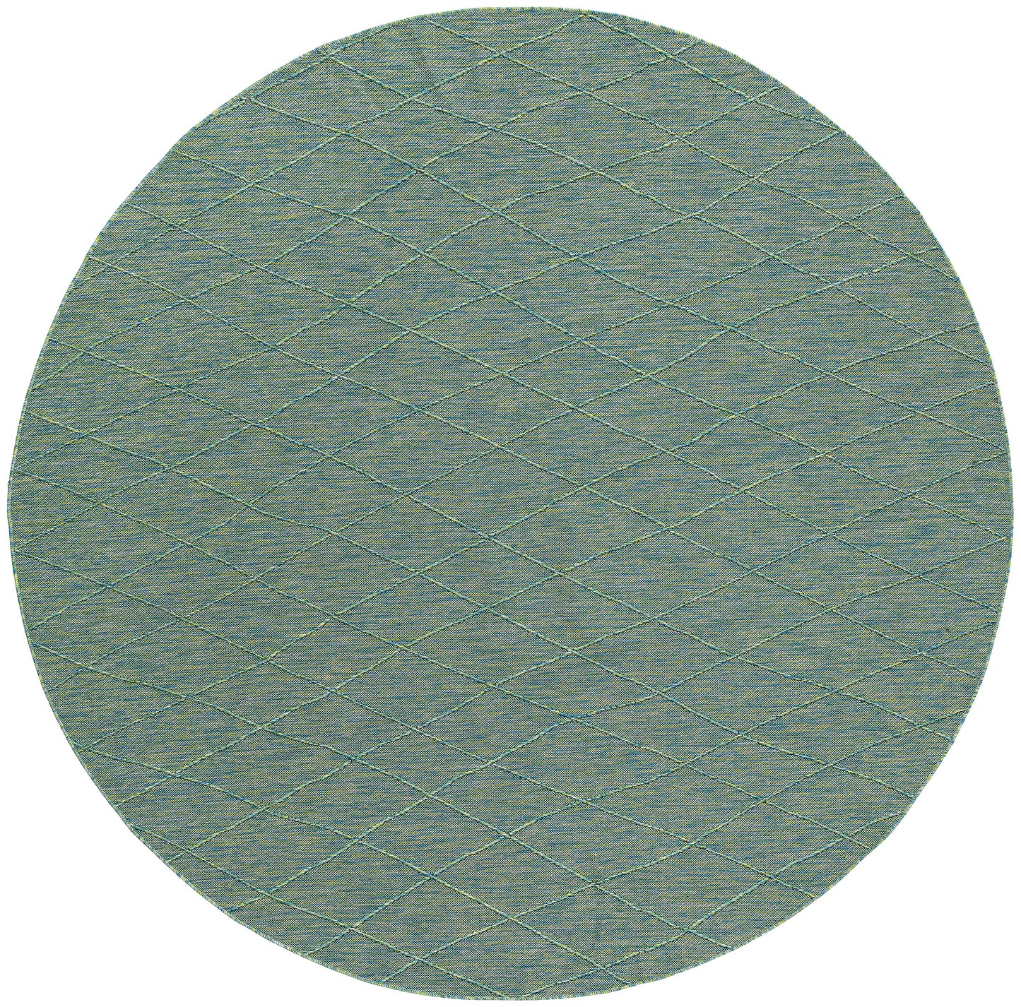 Circular teal-green quilted fabric swatch with diagonal diamond stitching texture